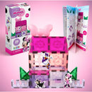 United Pacific Designs Tytan Disney Minnie Travel Magnetic Tile Kit, featuring pink tiles, character figures, and a guide.