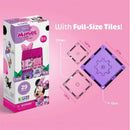 United Pacific Designs Tytan Disney Minnie Travel Magnetic Tile Kit, showing 29 pieces, product dimensions, and Minnie Mouse graphics.