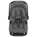 Lightweight Uppababy Aria V2 infant car seat in Greyson color, featuring a secure harness system and side impact protection.