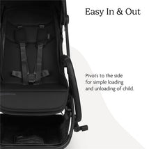 Bumper bar for Uppababy Minu V3 stroller in black, showing an easy access feature for child loading and unloading.