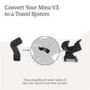 Car seat adapter for Uppababy Minu V3, illustrating compatibility with select infant car seats, including Maxi-Cosi and Nuna.