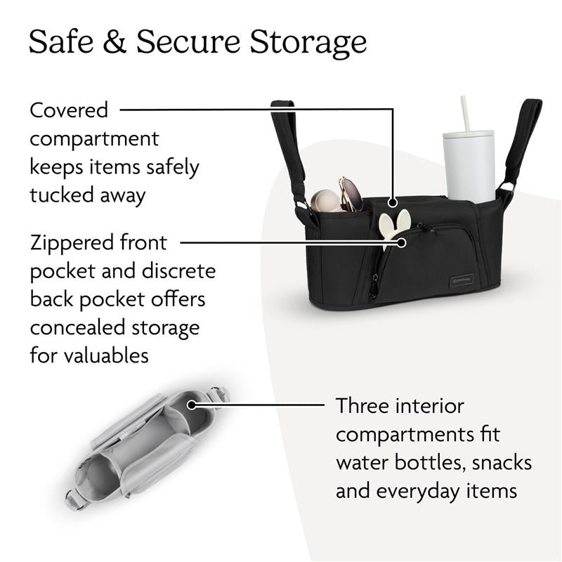 UPPAbaby Carry-All Parent Organizer in Charcoal, featuring compartments for secure storage of drinks, snacks, and valuables.