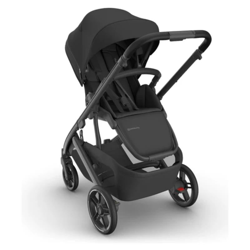 Uppababy Cruz V3 Stroller in charcoal color with a carbon frame and black leather accents, featuring a modern design.