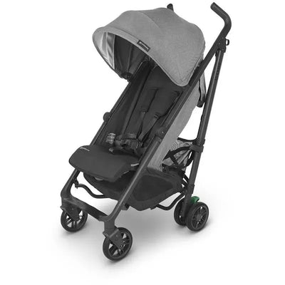 UPPAbaby G-LUXE Umbrella Stroller in Greyson, featuring a charcoal melange fabric, adjustable canopy, and a lightweight frame.