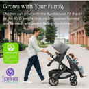 Greyson Vista V3 stroller with Rumbleseat being pushed by a man, featuring a child seated, in a modern outdoor setting.