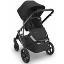 Uppababy Jake Vista V3 stroller in black with a large canopy, sleek frame, and a spacious storage basket.