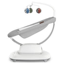 Uppababy Mamaroo Smart Swing in Grey Mélange, featuring a sleek design with colorful hanging toys.