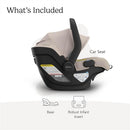UPPAbaby Mesa V3 Infant Car Seat in Ada, featuring a beige canopy and black base, with included base and robust infant insert.