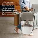 Uppababy Mira 2-In-1 Bouncer & Seat in Stella, shown being carried with an integrated handle, folds flat for storage.