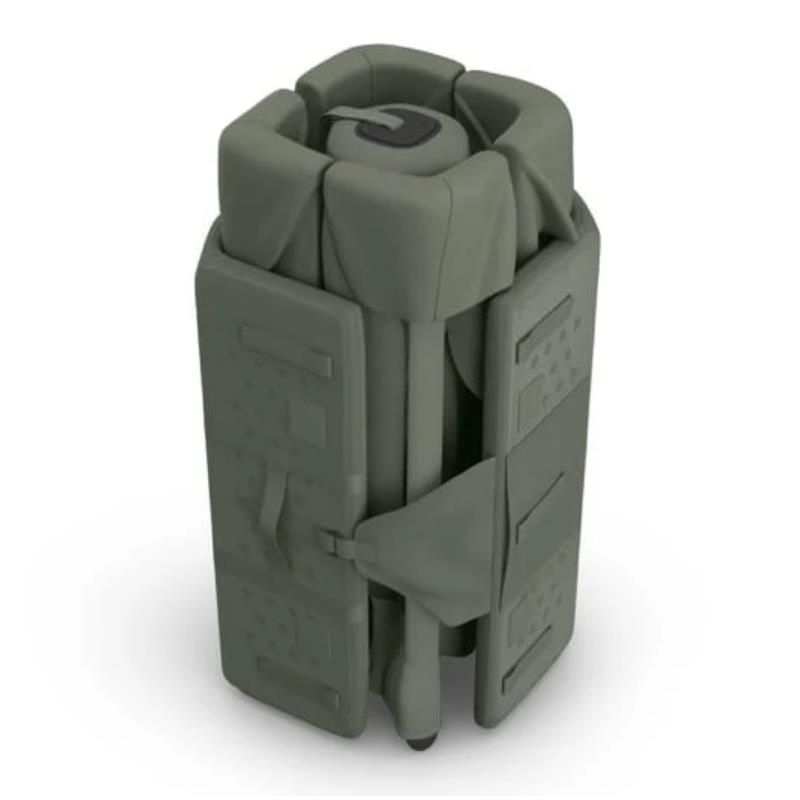 UPPAbaby Remi V2 Playard in Maddie Green Soft Knit, compactly folded for easy storage or transport.
