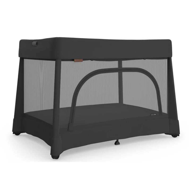 UPPAbaby Remi V2 Playard in Mason Black Soft Knit, featuring a sleek design with mesh panels for ventilation and visibility.