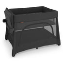 UPPAbaby Remi V2 Playard in Mason Black Soft Knit, featuring mesh sides and a foldable design for portability.