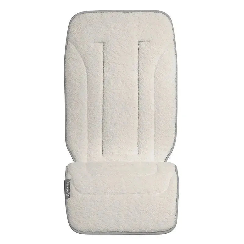 Reversible seat liner from Uppababy in breathable light grey and cozy sherpa fleece material, featuring a plush design.
