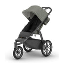UPPAbaby Ridge V2 Jogging Stroller in Meadow Green with a carbon frame, featuring a large canopy and adjustable seating.