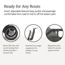 UPPAbaby Ridge V2 Jogging Stroller in Meadow Green with carbon frame; features never-flat tires, adjustable suspension, and a disc brake.