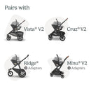 Uppababy Rumbleseat V3 in Savannah, compatible with Vista V2, Cruz V2, Ridge, and Minu V2 strollers.