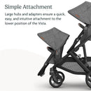 Uppababy Rumbleseat V3 in Callum color, featuring a stone blue fabric and sand leather accents, designed for easy lower attachment.