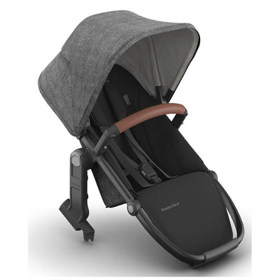 Uppababy Rumbleseat V3 second lower seat in Greyson with charcoal mélange fabric, carbon frame, and saddle leather handle.
