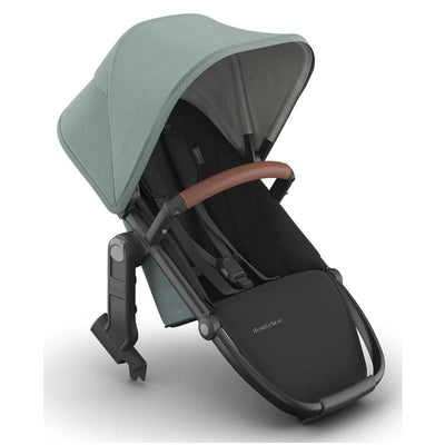 Uppababy Rumbleseat V3 Second Lower Seat in Mystic Aqua with Carbon frame and Saddle Leather handle.
