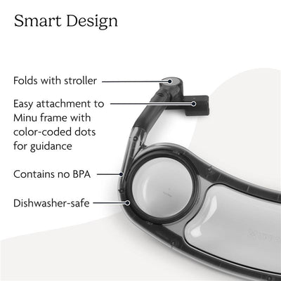 Snack tray for Uppababy Minu V3 Stroller, featuring easy attachment, foldable design, BPA-free, and dishwasher-safe.