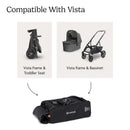UPPAbaby Travel Bag for Vista and Cruz Strollers, showing compatibility with Vista stroller frames and accessories.