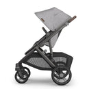 UPPAbaby Vista V3 Single-to-Double Stroller in Beau, featuring a grey textile canopy, graphite frame, and chestnut leather accents.