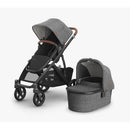 Uppababy Vista V3 stroller in Greyson color with matching bassinet, featuring a grey fabric and black frame.