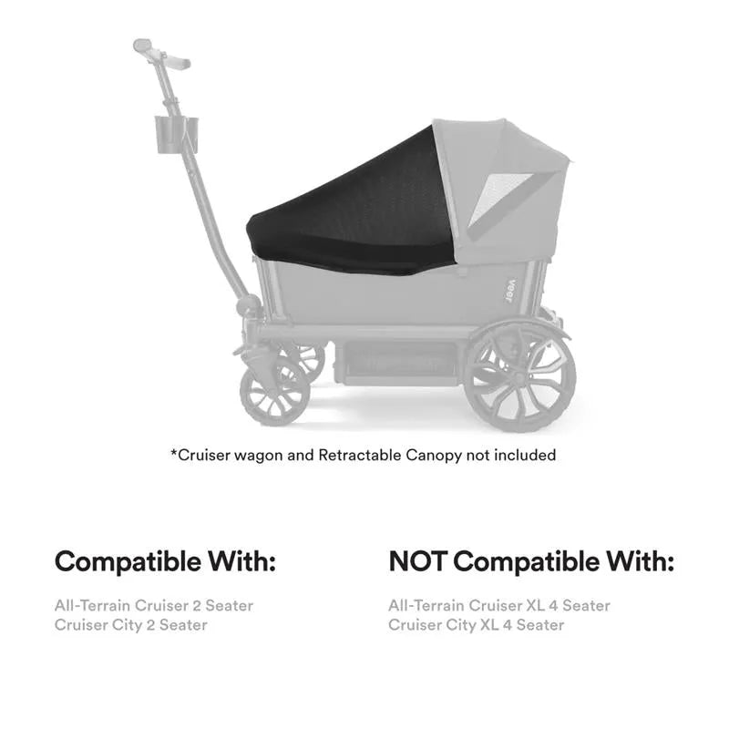 Bug shield for Veer All-Terrain Cruiser and Cruiser City 2 Seater models, displayed on a stroller with compatibility details below.