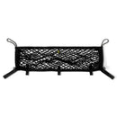 Black cargo net storage attachment with elastic mesh design and straps for securing items in vehicles.