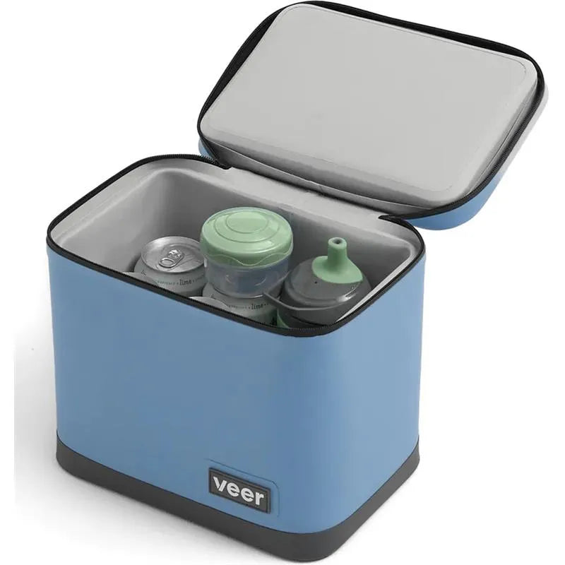 Gray granite Veer Lunch Cooler 6.5L open, displaying beverage containers inside.