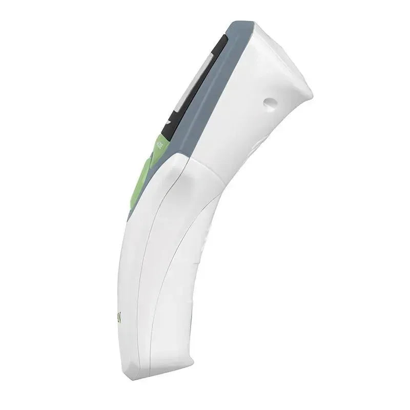 Infrared thermometer with a sleek design, featuring a display screen and simple controls, offering a 1-second readout.