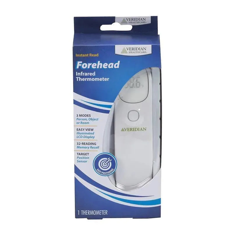 Non-contact infrared thermometer for children and adults, featuring an illuminated LCD display and three measurement modes.