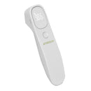 Non-contact infrared thermometer for children and adults displaying a temperature reading of 98.6°F.