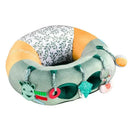 Baby seat with a round design featuring Sophie La Girafe, colorful textured tags, and playful attachments for infant engagement.