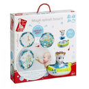 Magik Splash Board packaging featuring a baby playing with a bath board and squirter, ideal for water fun.