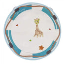 Splash mat featuring a playful giraffe wearing goggles, with aquatic-themed elements like fish and a starfish.