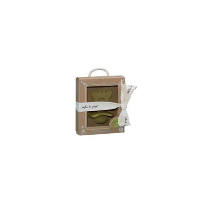Vulli So Pure Sophie La Giraffe chewing rubber teether in a gift box with a ribbon, suitable for infants.
