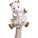 Sophie La Girafe Sweetie puppet comforter, a plush giraffe toy with polka dots, ideal for comforting babies.