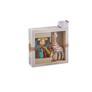 Vulli Sophie the Giraffe Birth Gift Set includes a giraffe toy and colorful teething rings, displayed in a decorative box.