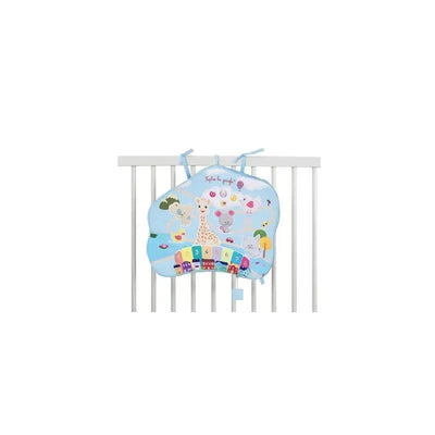 Touch & Play Board featuring a giraffe, elephants, and colorful numbers. Designed for infant sensory play.