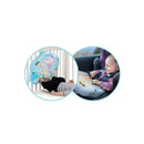 Interactive Vulli Touch & Play Board showing a child playing with it in a crib and another child engaged in a car seat.