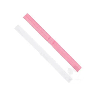 Two elastic hair bands for girls, one hot pink and one white, displayed side by side.