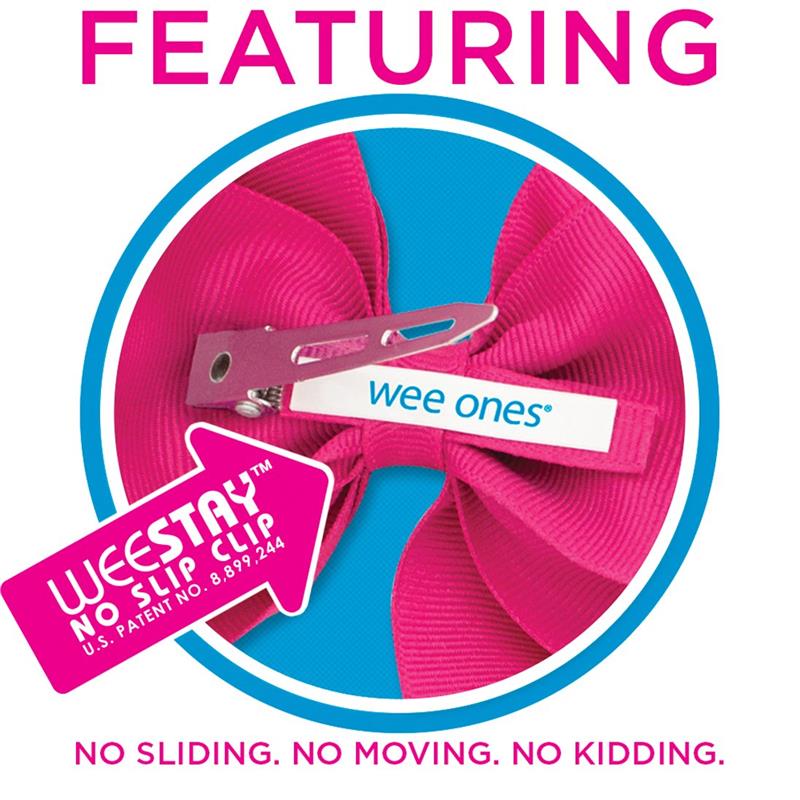 Red grosgrain hair bow by Wee Ones featuring a no-slip clip, ensuring it stays securely in place.