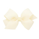 Off-white grosgrain hair bow with an organza overlay attached to a WeeStay clip. Medium size.