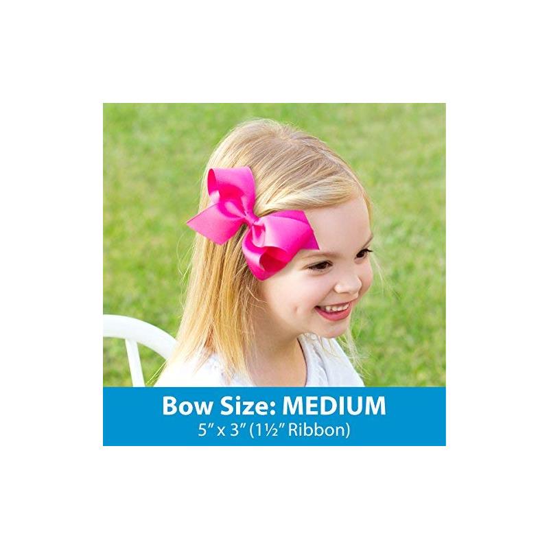 Off-white grosgrain hair bow with organza overlay, attached to a WeeStay clip, worn by a girl with blonde hair.