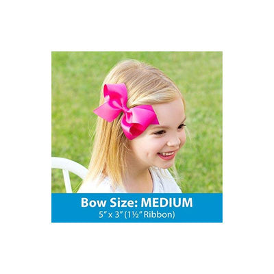 Off-white grosgrain hair bow with organza overlay, attached to a WeeStay clip, worn by a girl with blonde hair.