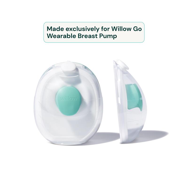 Willow Go Container Kit Accessory, 5 oz, featuring a clear container with a turquoise button, designed for wearable breast pump use.
