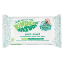 Plant-based baby wipes package by Kinder by Nature, featuring biodegradable and plastic-free details, 56 wipes.