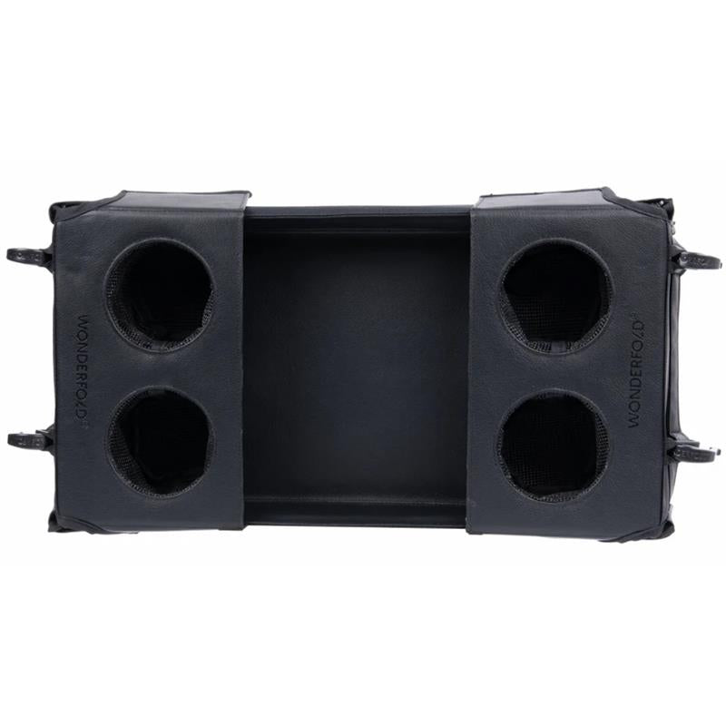 Wonderfold L2 Flex Snack Tray in black, featuring two cup holders and a central storage compartment.