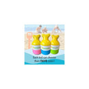 Yaya Organics Sun-Easy sunscreen applicators in yellow, pink, blue, and green, with a beach backdrop and text about color choices.